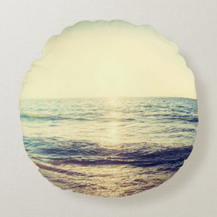 Coussins Ronds Beau coucher de soleil avec mer et plage - Vintage