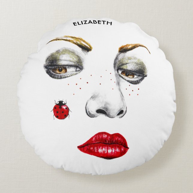 Coussins Ronds Beau Dessin Visage De Fille Avec Ladybug (Devant)