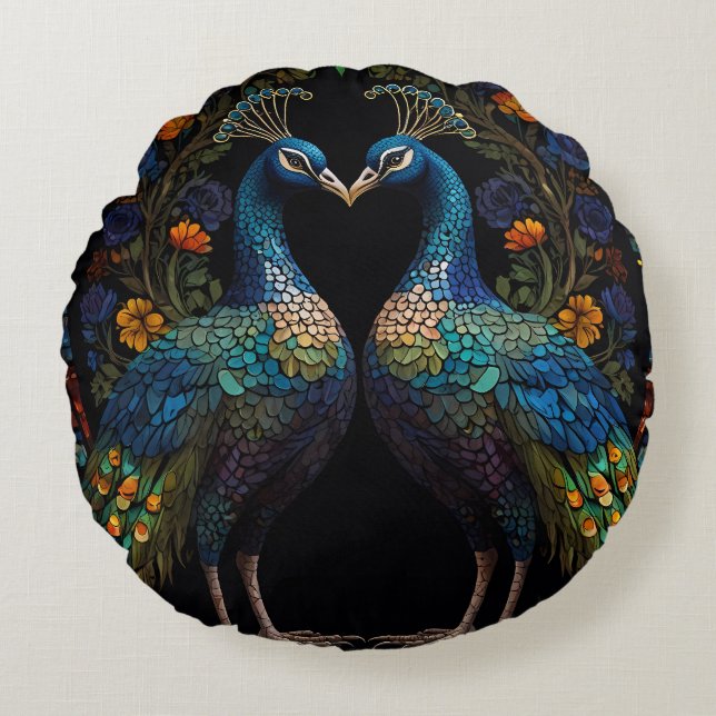 Coussins Ronds Beau Majestic Peacock Couple Cushion (Devant)