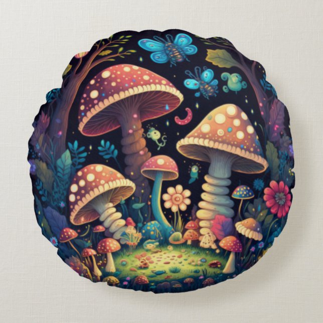 Coussins Ronds Beau mignon champignons magiques (Devant)