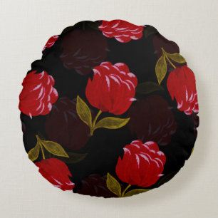 Coussins Ronds Beau motif de broderie de roses rouges translucide