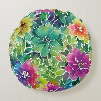 Coussins Ronds Beau Motif de fleurs d'aquarelle
