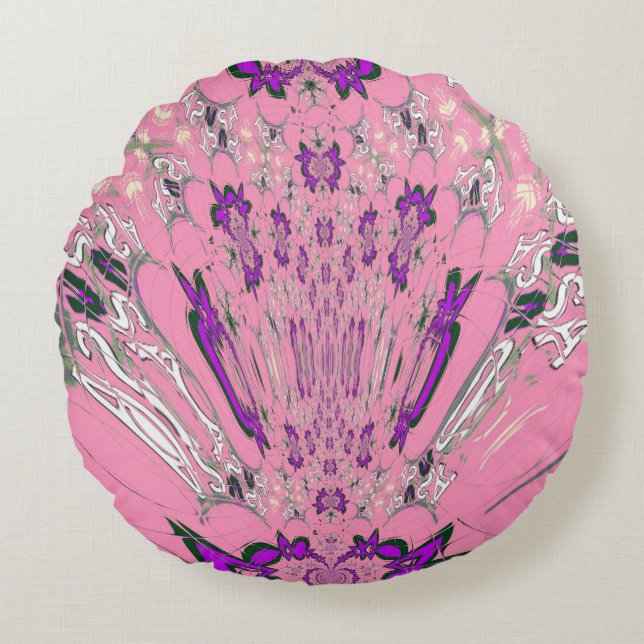 Coussins Ronds Beau motif de teinte violet rose bébé monogramme (Devant)