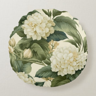 Coussins Ronds Beau motif floral blanc classique