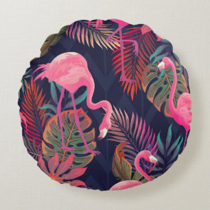 Coussins Ronds Beau motif tropical transparent avec flamme rose