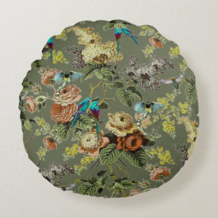 Coussins Ronds Beau oiseau exotique, arrière - plan vert marécage