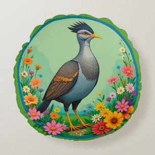 Coussins Ronds Beau Oiseau Exotique Se Reposant Parmi Flowe Color