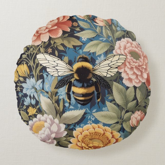 Coussins Ronds Beau Pastel Floral Et Bumblebee (Devant)