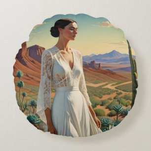 Coussins Ronds Beau paysage avec une femme Art spirituel