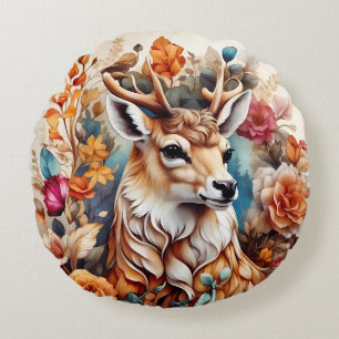 Coussins Ronds Beau Stag au milieu des fleurs