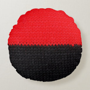 Coussins Ronds beau tissu en tricot noir et rouge avec drawin