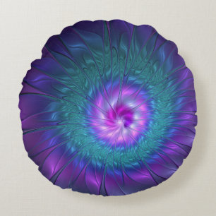 Coussins Ronds Beauté florale abstraite, art fractal coloré de fl