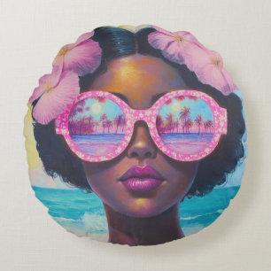Coussins Ronds Beauté tropicale dans les tons roses