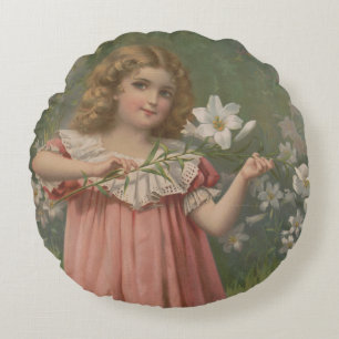 Coussins Ronds Beautés de Pâques, Illustration Vintage, 1898
