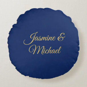 Coussins Ronds Beaux Noms De Couple Calligraphiés Bleu Et Or