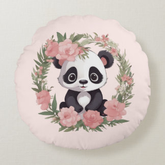 Coussins Ronds Bébé adorable Panda Ours avec fleurs