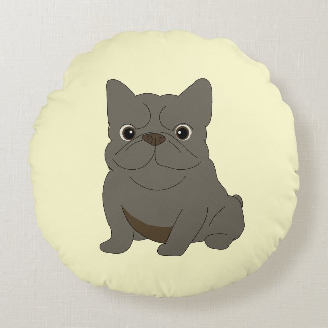 Coussins Ronds Bébé Bouledogue Français Gris, Crème, (Devant)