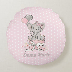 Coussins Ronds Bébé Fille Eléphant Ballons rose Parties scintilla