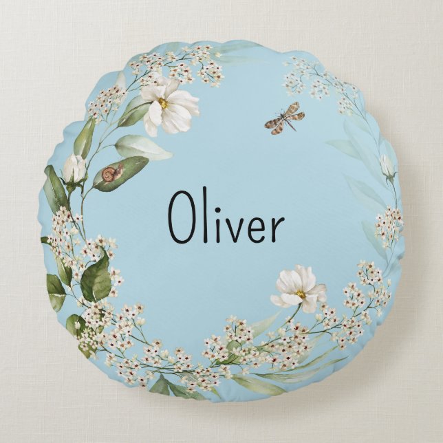 Coussins Ronds Bébé Garçon Nourriture Décor Aquarelle Floral (Devant)