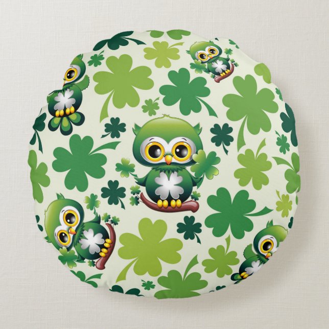 Coussins Ronds Bébé Hibou Mignon St Patrick Dessin Animé (Devant)