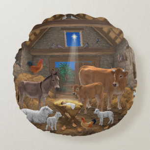 Coussins Ronds Bébé Jésus Crèche Sainte Nuit Noël Nativité