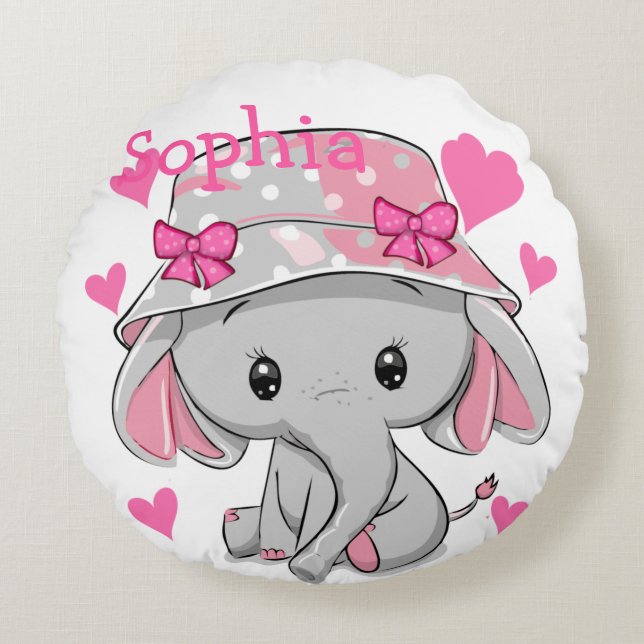 Coussins Ronds Bébé mignon Eléphant fille (Devant)