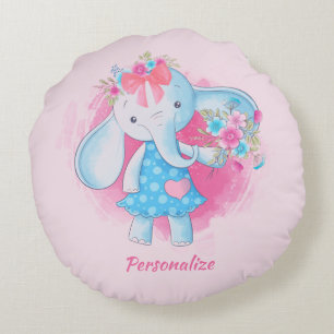 Coussins Ronds Bébé mignon Fleurs d'éléphant Pink Bow Cartoon