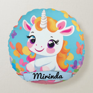 Coussins Ronds Bébé mignon Unicorn Butterfly Nom personnalisé