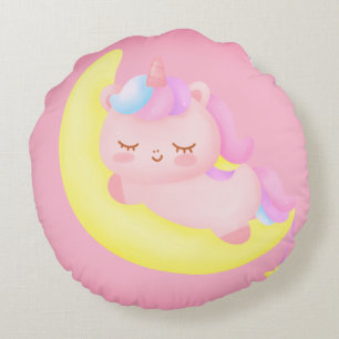 Coussins Ronds Bébé Unicorne Dormir Sur La Lune Jeu Oreiller