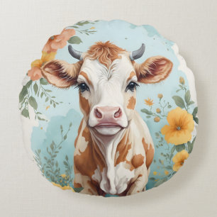 Coussins Ronds Bébés mignons animaux Vache adorable Fleur de ve