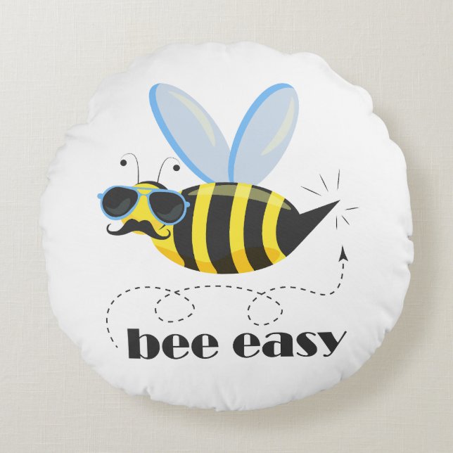 Coussins Ronds Bee caractère avec mustache lunettes de soleil Bee (Devant)