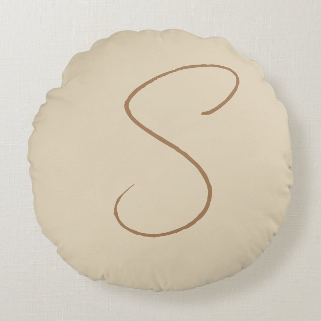 Coussins Ronds Beige Classic manuscrit Monogramme initial (Devant)