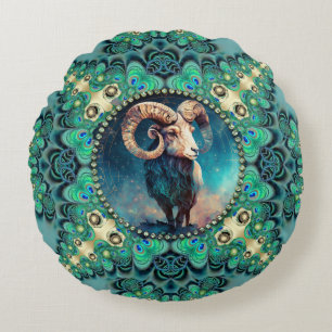 Coussins Ronds Bélier Incroyable Zodiaque Vert Bleu Dentelle Frac