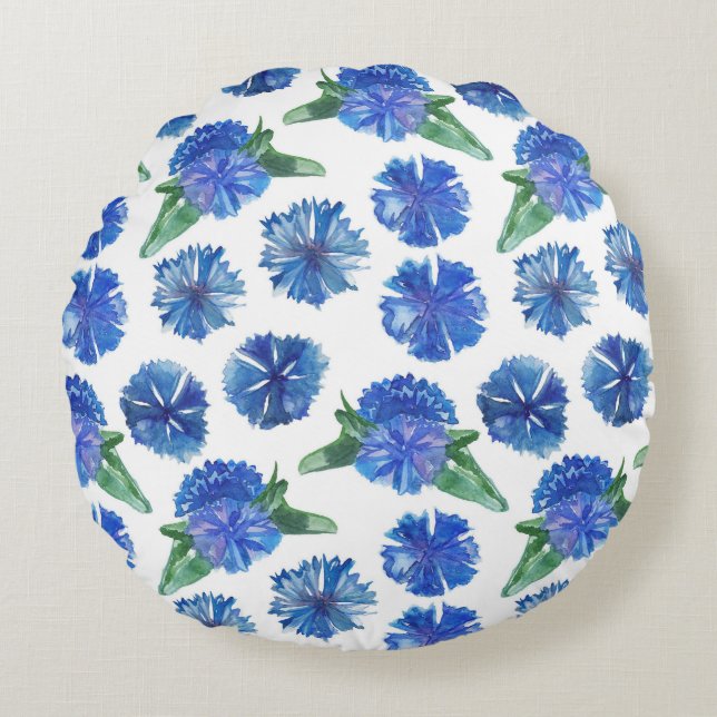 Coussins Ronds Belle aquarelle bleu cornfleurs (Devant)
