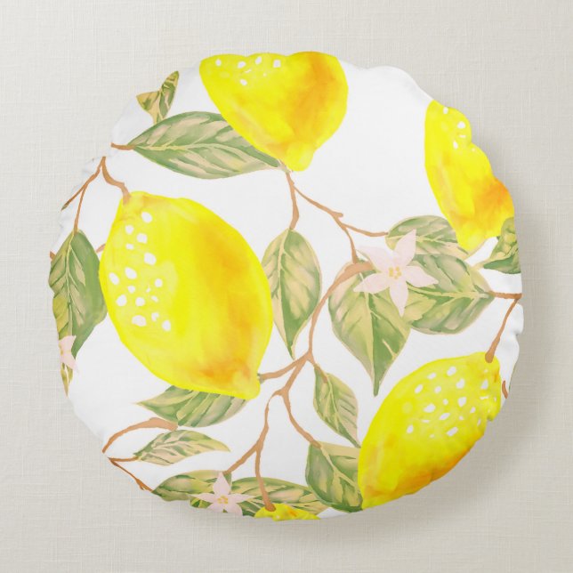 Coussins Ronds Belle aquarelle design citron (Devant)