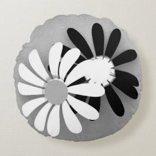Coussins Ronds Belle décoration Fleur Noir et Blanc