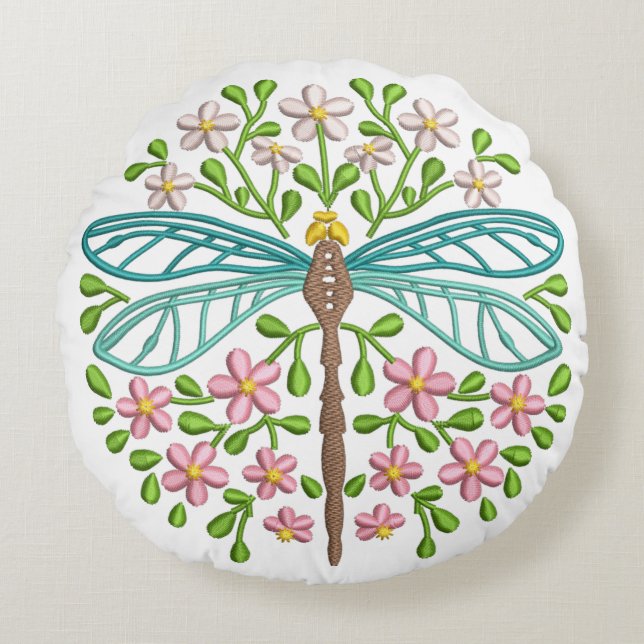 Coussins Ronds Belle Dragonfly Bleue Exotique Couleurs Pastel (Devant)