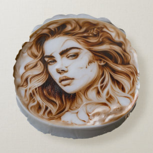 Coussins Ronds Belle femme Latte Art
