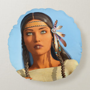 Coussins Ronds Belle femme native américaine tenue indigène