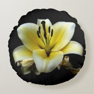 Coussins Ronds Belle Fleur Jaune Élégante sur Fond Noir