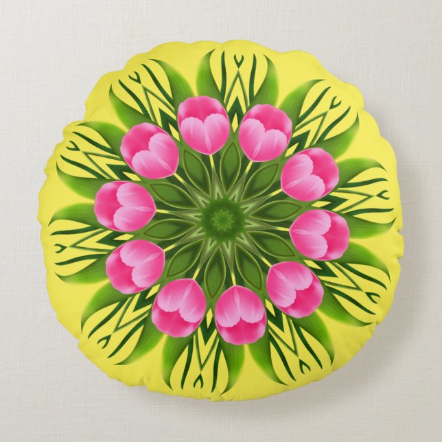 Coussins Ronds Belle Fleur Mandala Design (Devant)