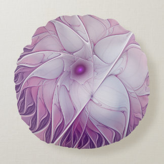 Coussins Ronds Belle Fleur Rose Art Fractal Abstrait Moderne