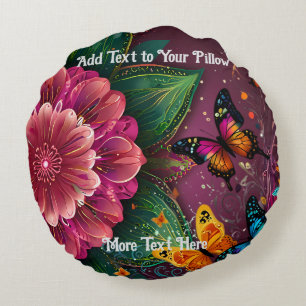 Coussins Ronds Belle Fleur rose et Papillons design