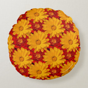 Coussins Ronds Belle Médaille de Fleurs de Marigold Jaune Rouge