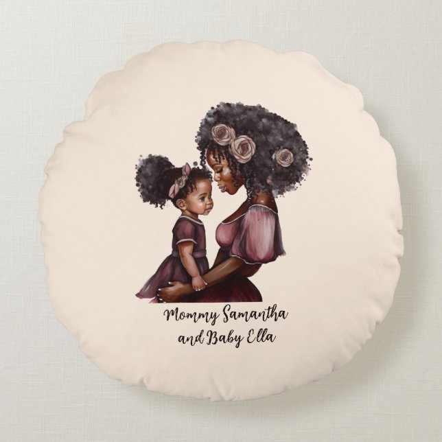 Coussins Ronds Belle mère et fille noire (28) (Devant)