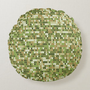 Coussins Ronds Belle motif en tricot de mamie vert olive