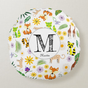 Coussins Ronds Belle motif safari nursery mignonne jungle blanc
