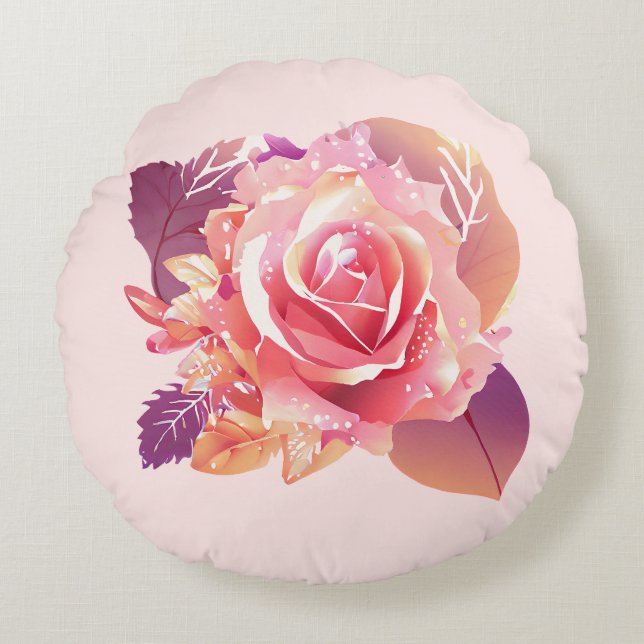 Coussins Ronds Belle rose rose simple (Devant)