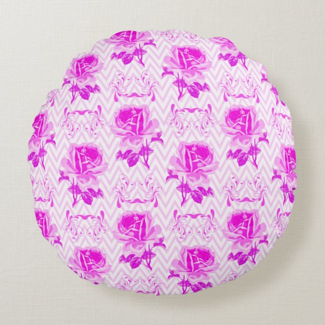 Coussins Ronds Belle Vintage florale pourpre (Devant)