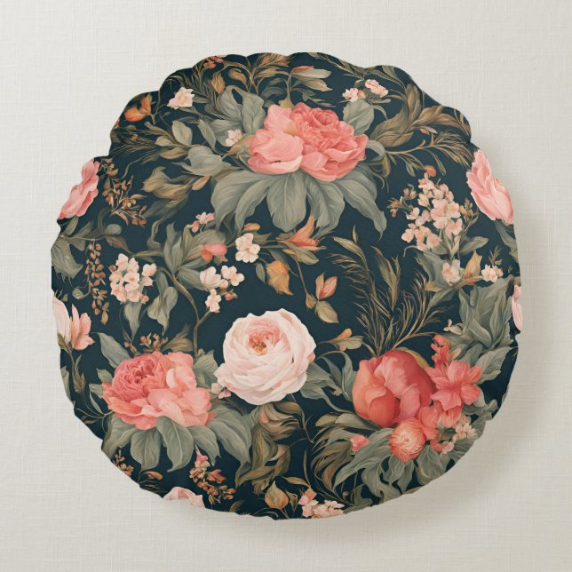 Coussins Ronds Belles fleurs de rose florales (Devant)